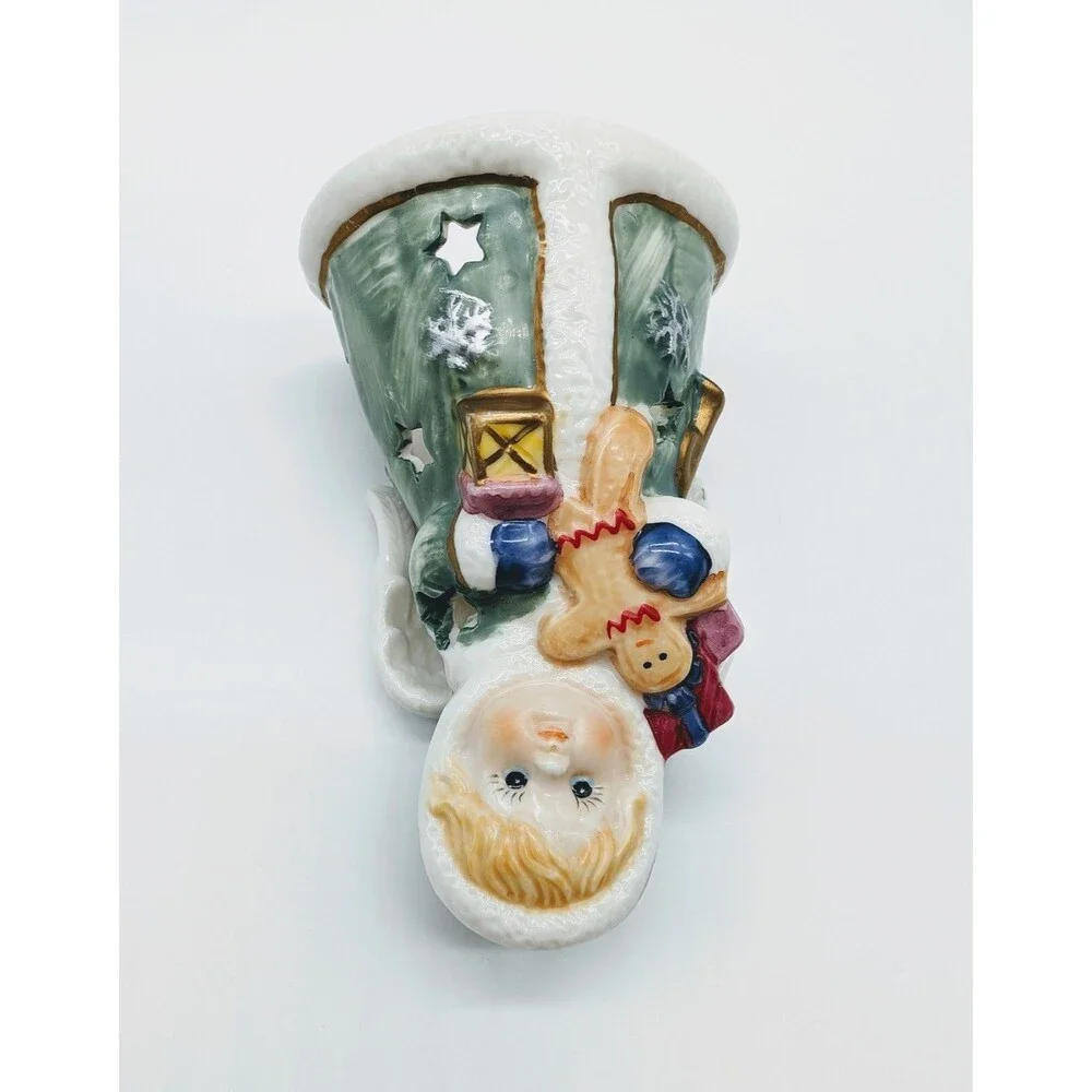 VTG Ceramic Snow Blond Angel Candle Lamp Tea Lite Votive Christmas Winter